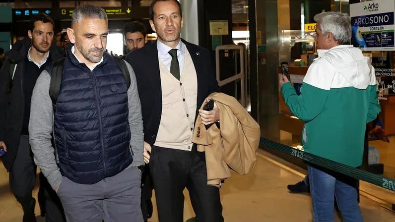 Rui Borges e Frederico Varandas lado a lado no Aeroporto Humberto Delgado, em Lisboa