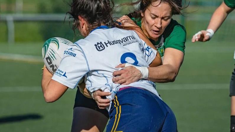 Jogo de râguebi feminino entre Sport CP e CRAV na final da Taça de Portugal, em Coimbra