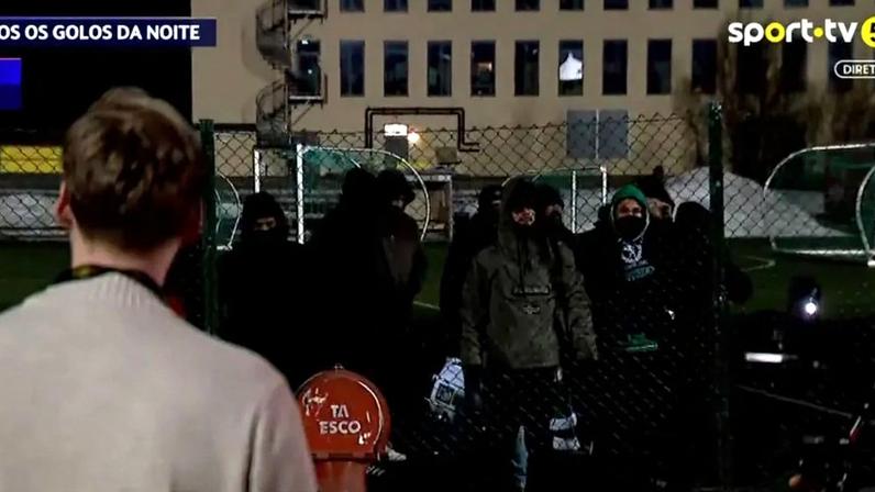 Ultras do Sporting encapuzados à saída do estádio do Bodo/Glimt