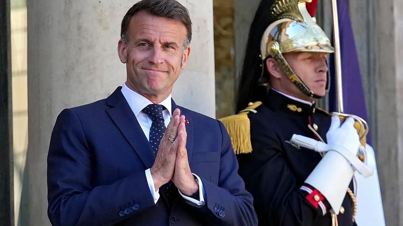 O Presidente francês Emmanuel Macron no Palácio do Eliseu, em Paris, na quarta-feira, 8 de abril de 2026.