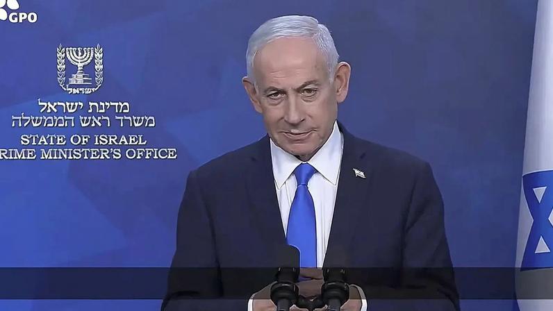 Captura de ecrã da conta X do discurso televisivo do primeiro-ministro israelita Benjamin Netanyahu, 8 de abril de 2026