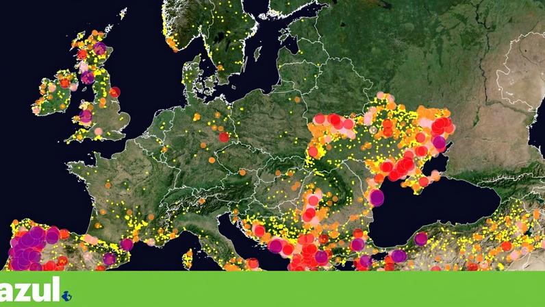 Imagem de satélite mostra fogos na Europa em 2025 com Portugal em destaque