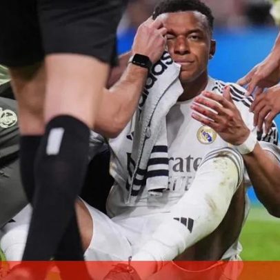 Real Madrid-Girona: Mbappé com o rosto ensanguentado após lance não marcado penálti