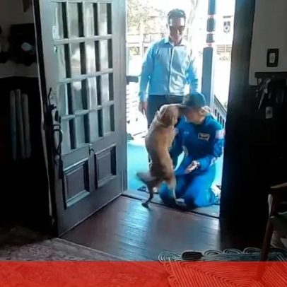 Astronauta Christina Koch reencontra a cadela no regresso a casa