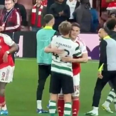 Abraço entre Gyökeres e Hjulmand encerra o Arsenal-Sporting