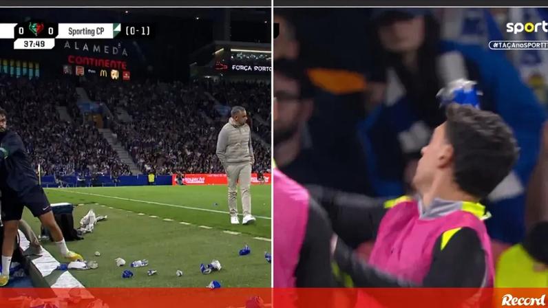 Banco do Sporting mostra garrafas, cartolinas e Pote a dar toques aos 30 minutos no Dragão