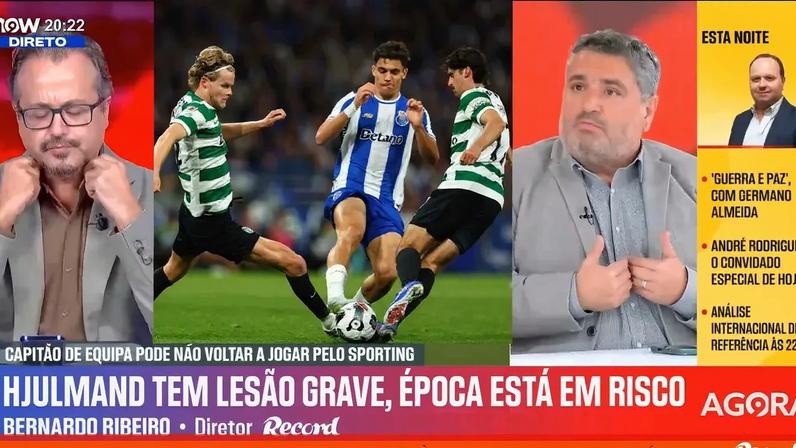 Bernardo Ribeiro, Vítor Pinto e Bruno Fernandes analisam polémico do FC Porto-Sporting entre Gabri Veiga e Hjulmand e não entendem como a falta não foi sancionada. Tema em análise no programa 'Record na Hora' no Now.
