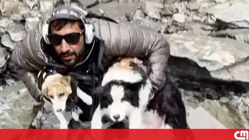Molly sendo resgatada de helicóptero na Nova Zelândia.