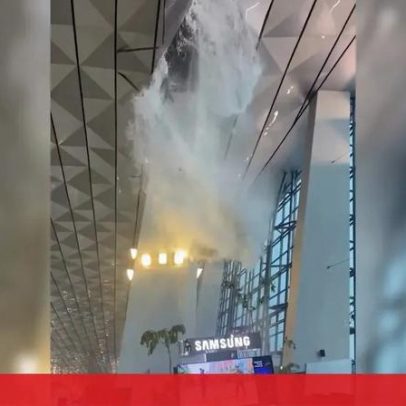Teto de aeroporto na Indonésia desaba após chuvas intensas