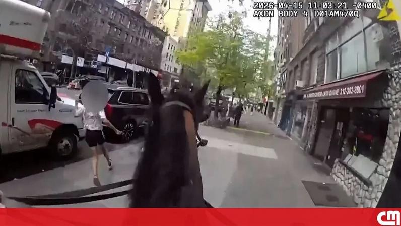 Imagens mostram polícia montado a cavalo a perseguir mulher suspeita de roubo nas ruas de Nova Iorque