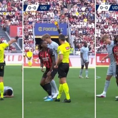 Rafael Leão aplaude decisão do árbitro e recebe cartão amarelo