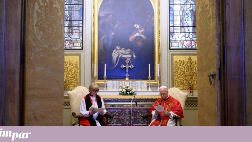 O Papa Leão XIV e Sarah Mullally, arcebispa da Cantuária