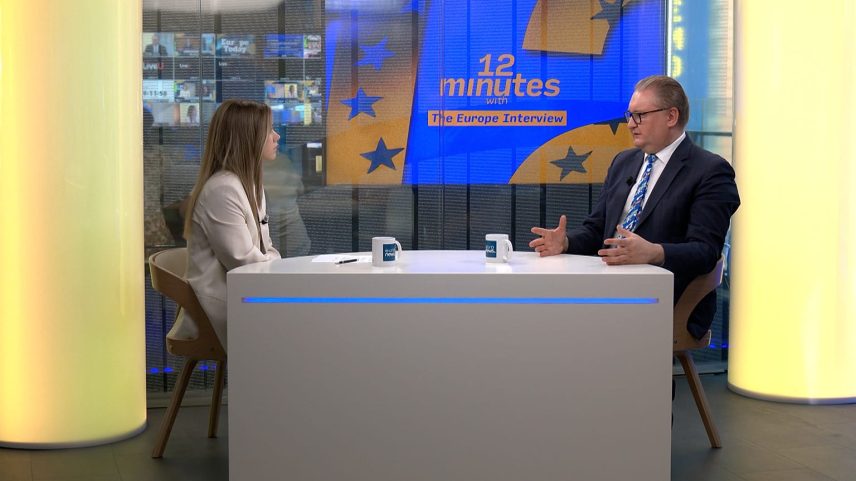 Taras Kachka, vice-primeiro-ministro da Ucrânia para a Integração Europeia e Euro-Atlântica, no estúdio da Euronews, 26 de maio de 2026