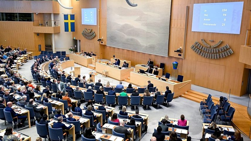 Vista do Parlamento sueco em Estocolmo, 17 de abril de 2024