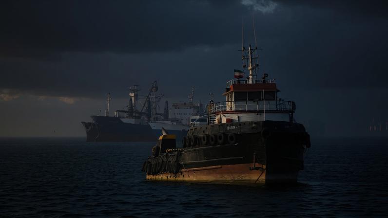 Navios mercantes no estreito de Ormuz, junto a Bandar Abbas, no Irão