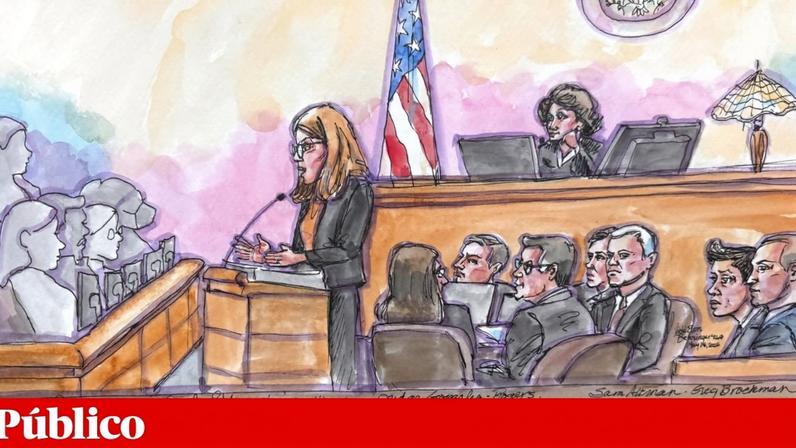 Momento num tribunal federal em Oakland, Califórnia, com Sarah Eddy a apresentar as alegações finais em nome da OpenAI durante o julgamento do processo movido por Elon Musk sobre a conversão da empresa numa entidade com fins lucrativos