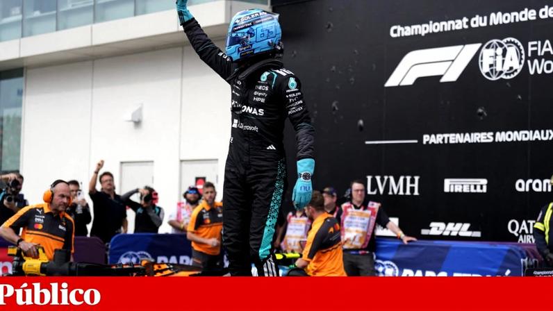 George Russell celebra o triunfo alcançado no circuito Gilles Villeneuve, em Montreal