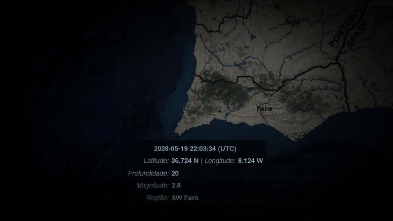 Localização do sismo segundo mapa do IPMA