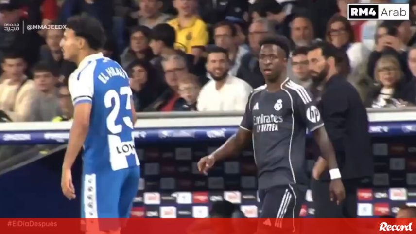 Vinícius em bate-boca aceso com jogador do Espanyol: «Vais pedir-me a camisola e eu não te vou dar»