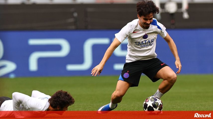 Boa disposição entre João Neves e Vitinha no treino do PSG