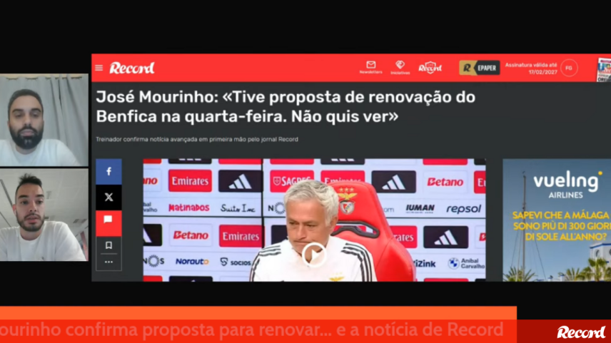 Mourinho confirma proposta de renovação; mercado agitado em Alvalade