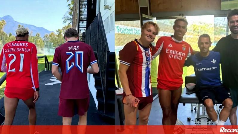 Antonio Nusa posa com a camisola do Benfica, depois de Saviolo