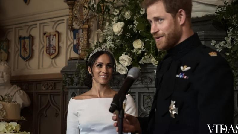 Harry e Meghan no dia do casamento real