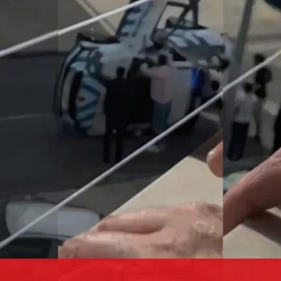 Carro da PSP fica imobilizado de lado após colisão no Seixal