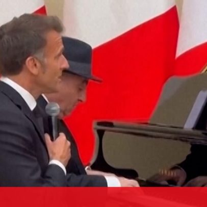 Macron canta clássico de Aznavour com o Primeiro-Ministro da Arménia na bateria
