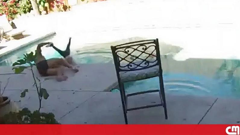 Momento de terror na piscina: pai salva filha segundos após cair à água