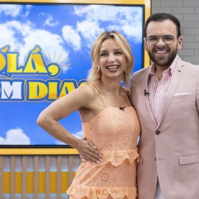 Luciana e Rúben nos bastidores do programa Olá, bom dia