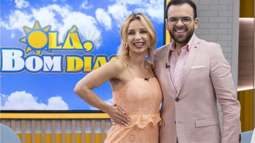 Luciana e Rúben nos bastidores do programa Olá, bom dia