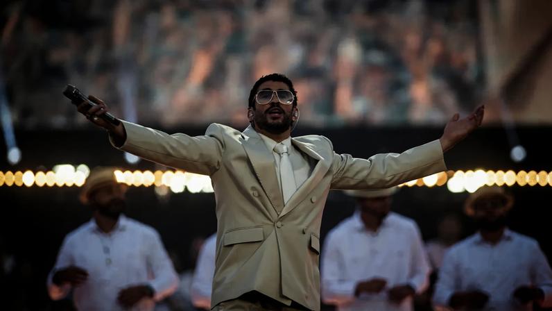 Bad Bunny durante o seu concerto no Estadi Olímpic Lluís Companys, a 22 de maio de 2026, em Barcelona, Catalunha (Espanha)