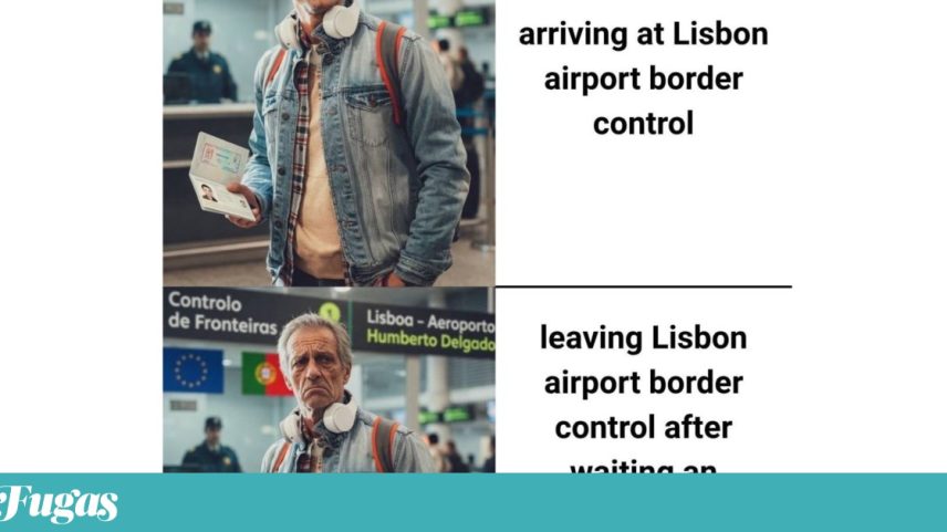 Ao "chegar ao controlo de fronteiras do aeroporto de Lisboa" vs. ao "sair (...) depois de esperar desnecessariamente muitas horas"