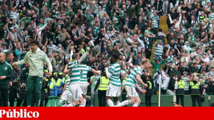 Daizen Maeda celebra o segundo golo do Celtic diante do Hearts