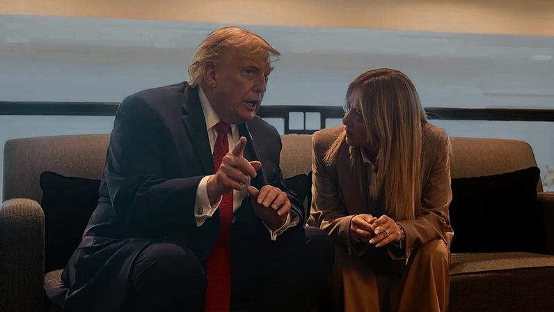 Donald Trump e Giorgia Meloni durante um encontro à margem dos trabalhos do G7 em Evian, 17.06.2026