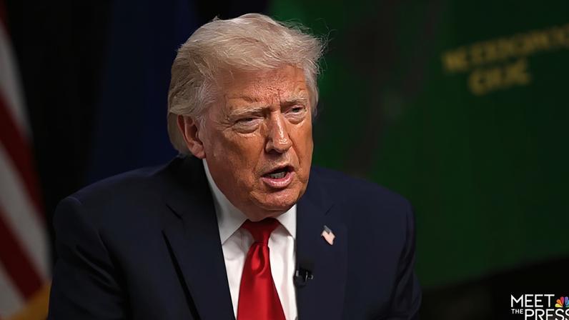 Imagem de Donald Trump, presidente dos EUA, no programa "Meet the Press" da NBC, 5 de junho de 2026