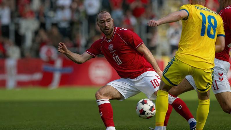 Christian Eriksen, da Dinamarca, durante o jogo internacional de futebol entre a Dinamarca e a Ucrânia, em Odense, domingo, 7 de junho de 2026