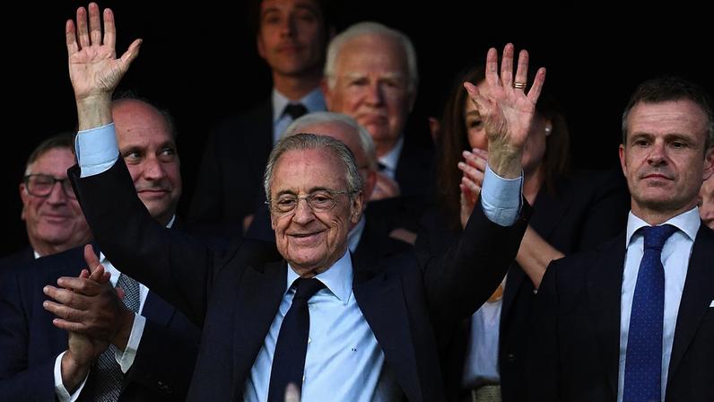 ARQUIVO: O presidente do Real Madrid, Florentino Pérez, durante um jogo de futebol no Santiago Bernabéu, em Madrid, em 23 de maio de 2026