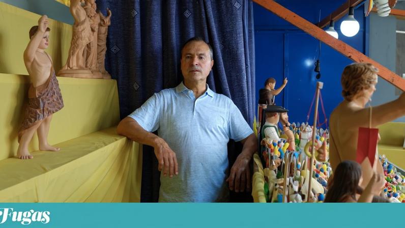 João Macedo faz figuras para as cascatas de São João e para o presépio natalício