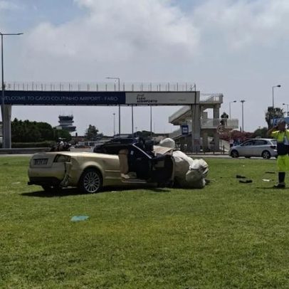 Despista-se e colide com estátua numa rotunda em Faro