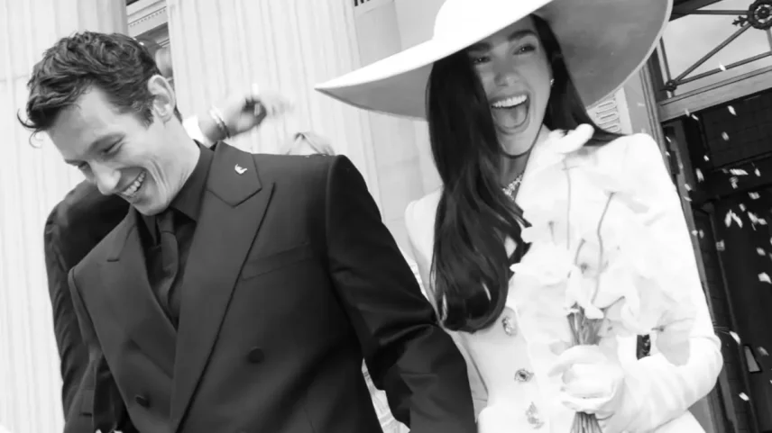 Controlando a narrativa, Dua Lipa mostra o casamento civil com Callum Turner em Londres