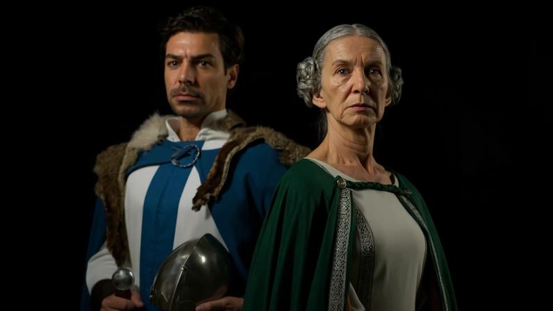 Custódia Gallego e Tiago Aldeia encarnam, respetivamente, as figuras históricas de D. Teresa e Afonso Henriques
