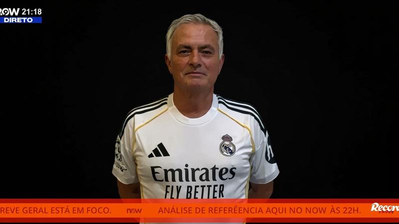 O momento em que mostrámos em direto a primeira imagem de Mourinho com a camisola do Real Madrid