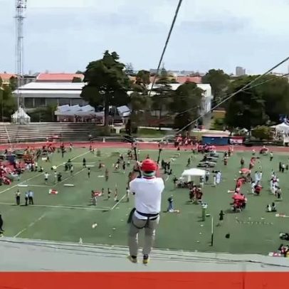 Sérgio Krithinas mostra como se faz e estreia-se no slide do Record Challenge Park