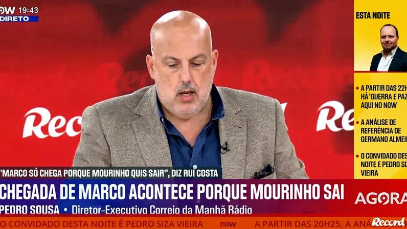 Entrevista de Rui Costa em destaque no 'Record na Hora' no Now