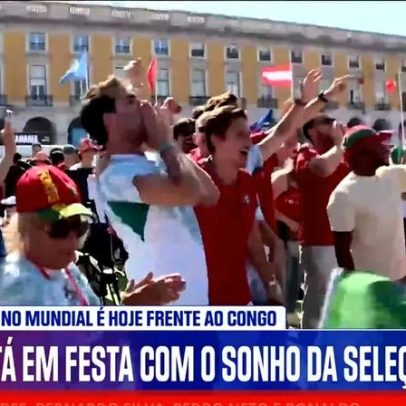 Cânticos e ambiente no Terreiro do Paço durante Portugal-DR Congo
