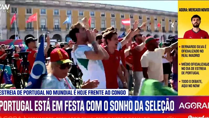 Cânticos e ambiente no Terreiro do Paço durante Portugal-DR Congo