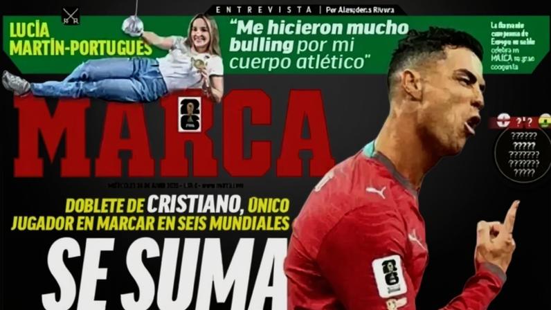 Cristiano Ronaldo em destaque na 1º página da Marca