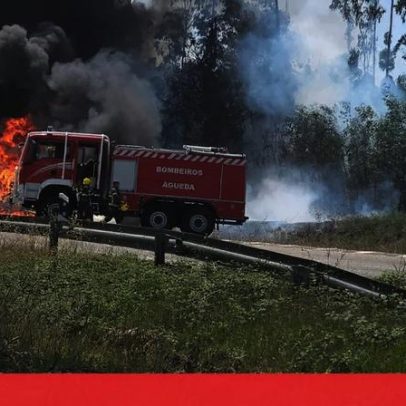 Reboque de camião destruído por chamas em Águeda
